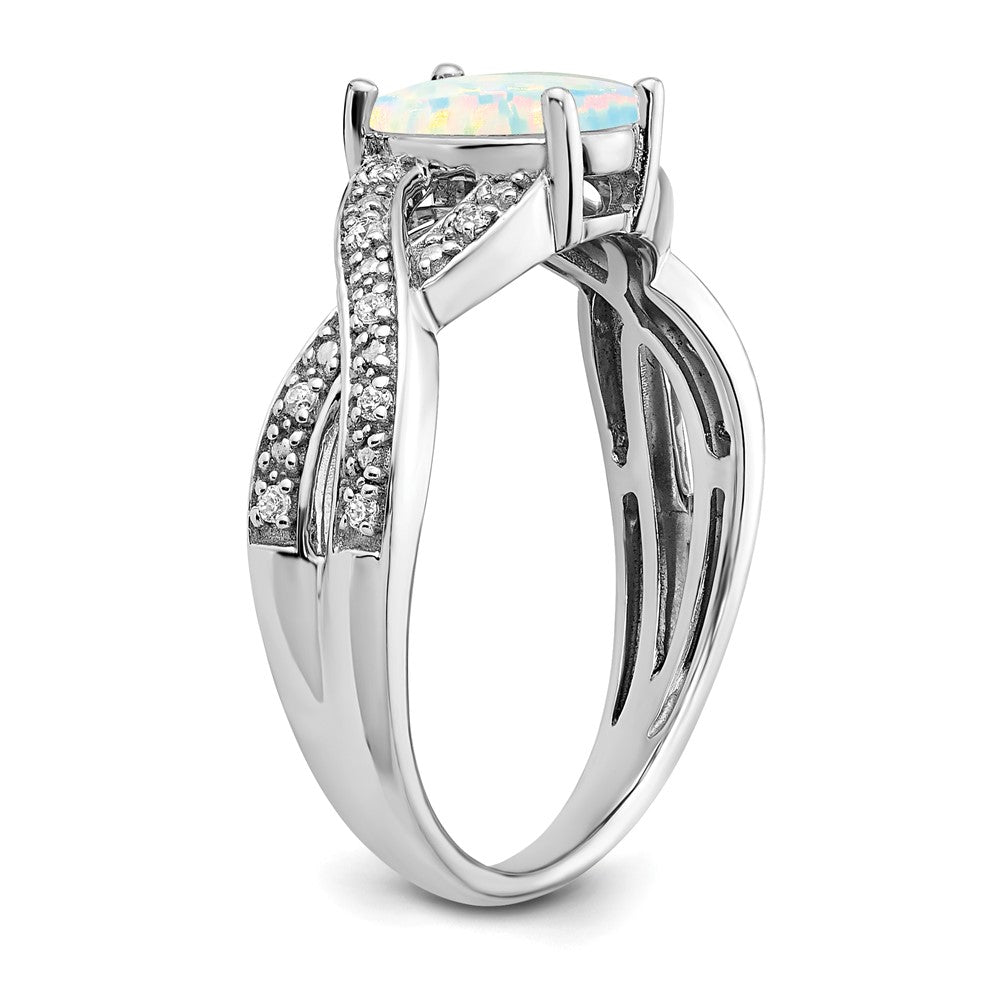 14K Weißgold Ring mit synthetischem Opal und echten Diamanten