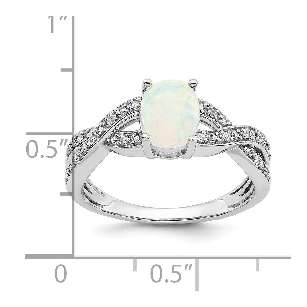 14K Weißgold Ring mit synthetischem Opal und echten Diamanten