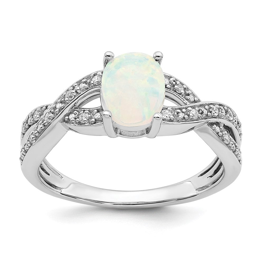 14K Weißgold Ring mit synthetischem Opal und echten Diamanten