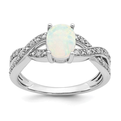 14K Weißgold Ring mit synthetischem Opal und echten Diamanten