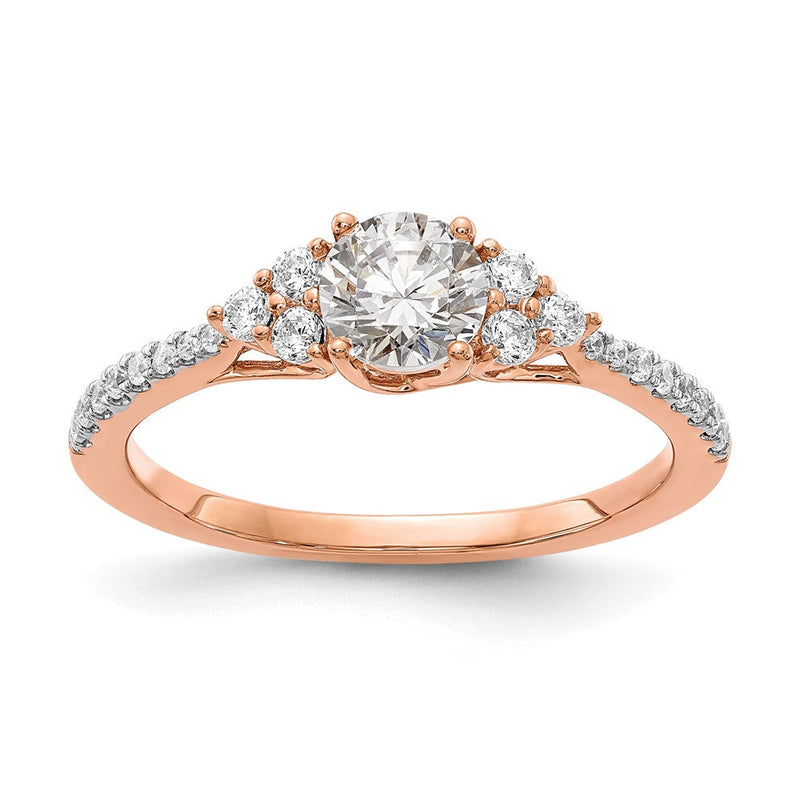 14K Roségold (holds 1/2 Karat (5.2mm) Rund Mittig) 1/4 Diamant Halbfassung Verlobungsring