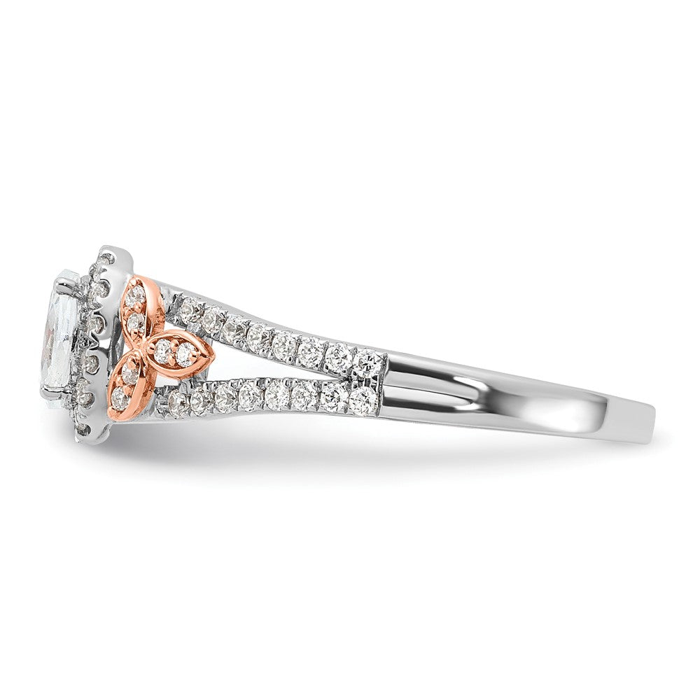 14K Zweifarbiger Verlobungsring aus Rosé- und Weißgold mit 0,75 ct. im Labor gezüchteten Diamanten VS/SI+ G+ im Ovalschliff mit komplettem Halo