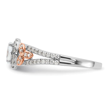 14K Zweifarbiger Verlobungsring aus Rosé- und Weißgold mit 0,75 ct. im Labor gezüchteten Diamanten VS/SI+ G+ im Ovalschliff mit komplettem Halo