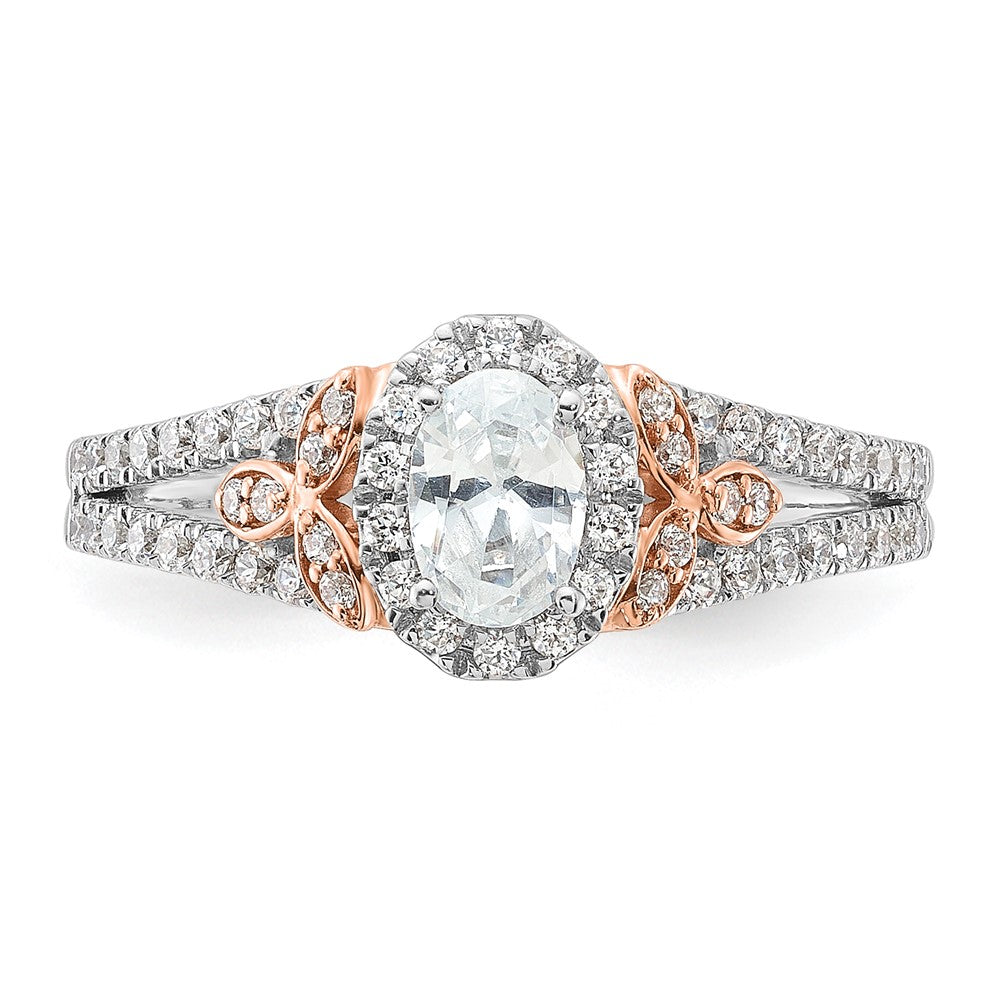 14K Zweifarbiger Verlobungsring aus Rosé- und Weißgold mit 0,75 ct. im Labor gezüchteten Diamanten VS/SI+ G+ im Ovalschliff mit komplettem Halo