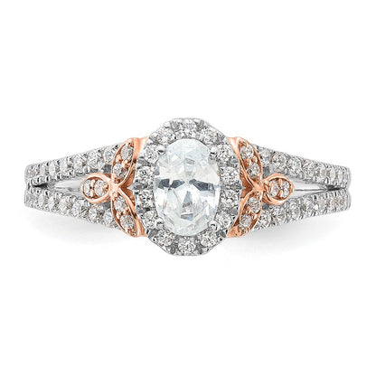 14K Zweifarbiger Verlobungsring aus Rosé- und Weißgold mit 0,75 ct. im Labor gezüchteten Diamanten VS/SI+ G+ im Ovalschliff mit komplettem Halo