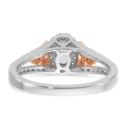 14K Zweifarbiger Verlobungsring aus Rosé- und Weißgold mit 0,75 ct. im Labor gezüchteten Diamanten VS/SI+ G+ im Ovalschliff mit komplettem Halo