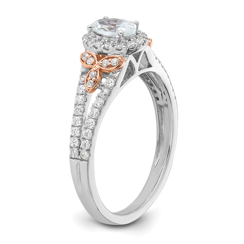 14K Zweifarbiger Verlobungsring aus Rosé- und Weißgold mit 0,75 ct. im Labor gezüchteten Diamanten VS/SI+ G+ im Ovalschliff mit komplettem Halo