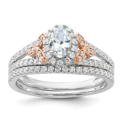 14K Zweifarbiger Verlobungsring aus Rosé- und Weißgold mit 0,75 ct. im Labor gezüchteten Diamanten VS/SI+ G+ im Ovalschliff mit komplettem Halo
