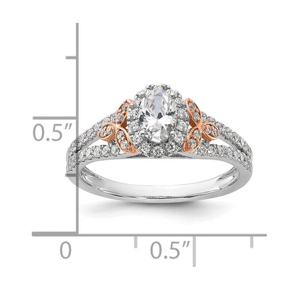 14K Zweifarbiger Verlobungsring aus Rosé- und Weißgold mit 0,75 ct. im Labor gezüchteten Diamanten VS/SI+ G+ im Ovalschliff mit komplettem Halo
