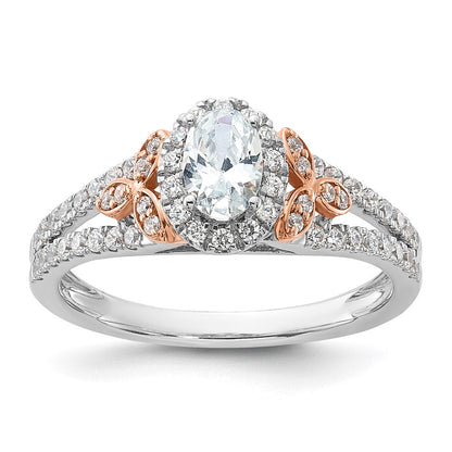 14K Zweifarbiger Verlobungsring aus Rosé- und Weißgold mit 0,75 ct. im Labor gezüchteten Diamanten VS/SI+ G+ im Ovalschliff mit komplettem Halo