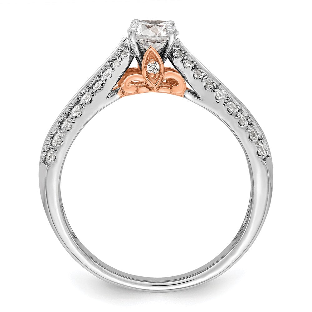 14K Zweifarbiger Verlobungsring aus Rosé- und Weißgold mit 0,75 ct. im Labor gezüchteten Diamanten VS/SI+ G+, rund, Channel-Fassung, geteilte Krappenfassung