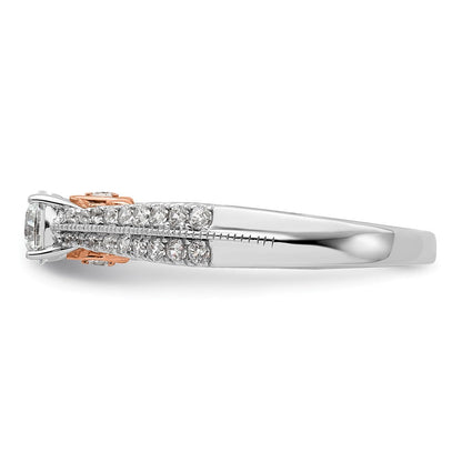 14K Zweifarbiger Verlobungsring aus Rosé- und Weißgold mit 0,75 ct. im Labor gezüchteten Diamanten VS/SI+ G+, rund, Channel-Fassung, geteilte Krappenfassung