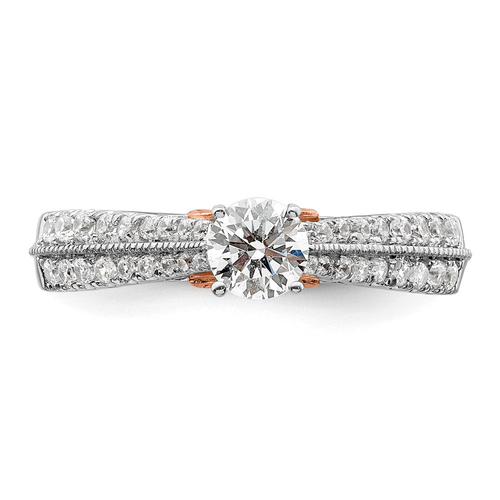 14K Zweifarbiger Verlobungsring aus Rosé- und Weißgold mit 0,75 ct. im Labor gezüchteten Diamanten VS/SI+ G+, rund, Channel-Fassung, geteilte Krappenfassung