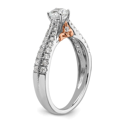 14K Zweifarbiger Verlobungsring aus Rosé- und Weißgold mit 0,75 ct. im Labor gezüchteten Diamanten VS/SI+ G+, rund, Channel-Fassung, geteilte Krappenfassung