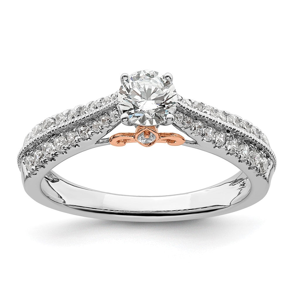 14K Zweifarbiger Verlobungsring aus Rosé- und Weißgold mit 0,75 ct. im Labor gezüchteten Diamanten VS/SI+ G+, rund, Channel-Fassung, geteilte Krappenfassung
