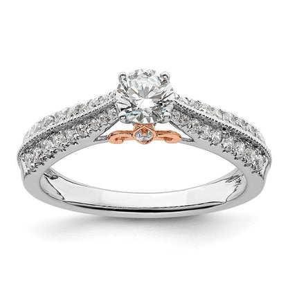 14K Zweifarbiger Verlobungsring aus Rosé- und Weißgold mit 0,75 ct. im Labor gezüchteten Diamanten VS/SI+ G+, rund, Channel-Fassung, geteilte Krappenfassung