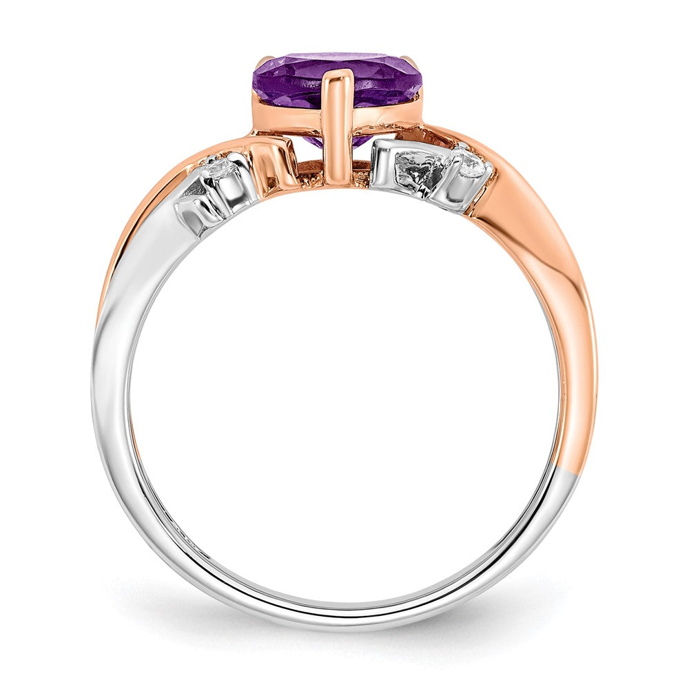 14K Bicolor-Gold Ring mit Herz-Amethyst und echten Diamanten