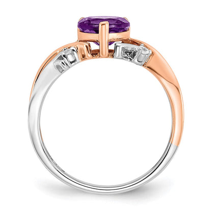 14K Bicolor-Gold Ring mit Herz-Amethyst und echten Diamanten