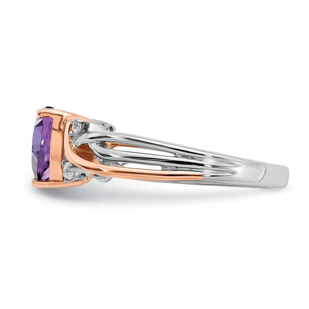14K Bicolor-Gold Ring mit Herz-Amethyst und echten Diamanten