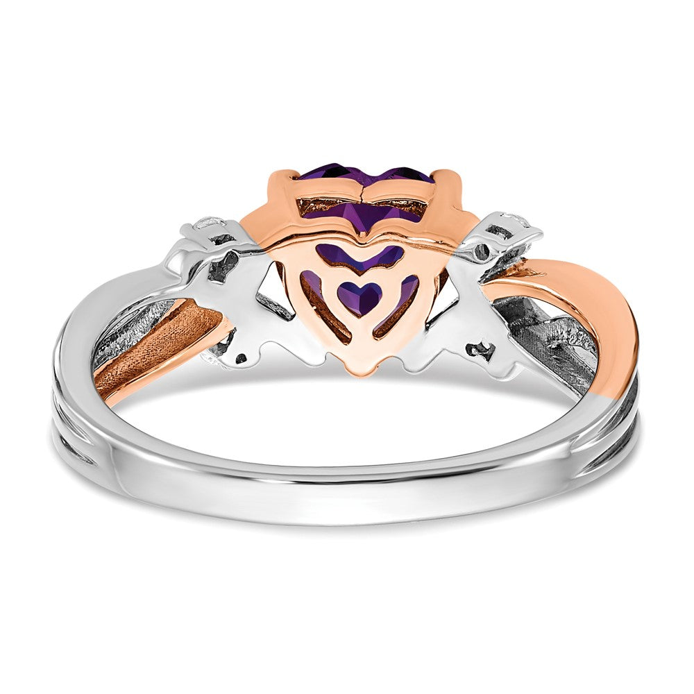 14K Bicolor-Gold Ring mit Herz-Amethyst und echten Diamanten
