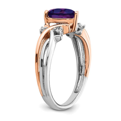14K Bicolor-Gold Ring mit Herz-Amethyst und echten Diamanten