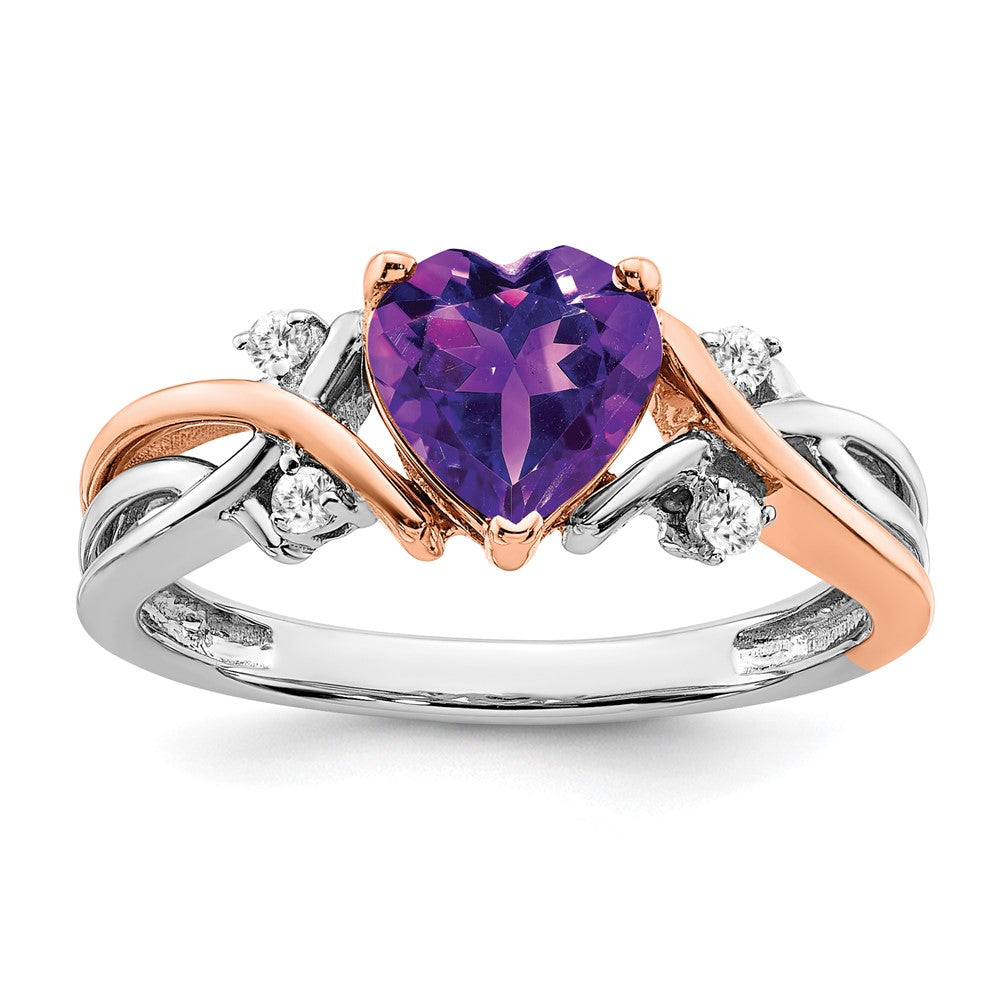 14K Bicolor-Gold Ring mit Herz-Amethyst und echten Diamanten