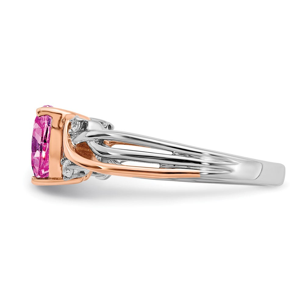 14K Bicolor-Gold Ring mit herzförmigem synthetischem Rosa Saphir und echten Diamanten