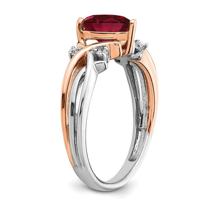 14K Bicolor Gold Herz-Ring mit synthetischem Rubin und echten Diamanten