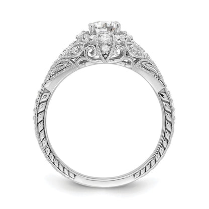 14K Weißgold Verlobungsring mit 0,625 ct. laborgezüchteten Diamanten VS/SI+ G+, rund, in Krappenfassung mit gemeinsamen Krappen