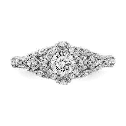 14K Weißgold Verlobungsring mit 0,625 ct. laborgezüchteten Diamanten VS/SI+ G+, rund, in Krappenfassung mit gemeinsamen Krappen