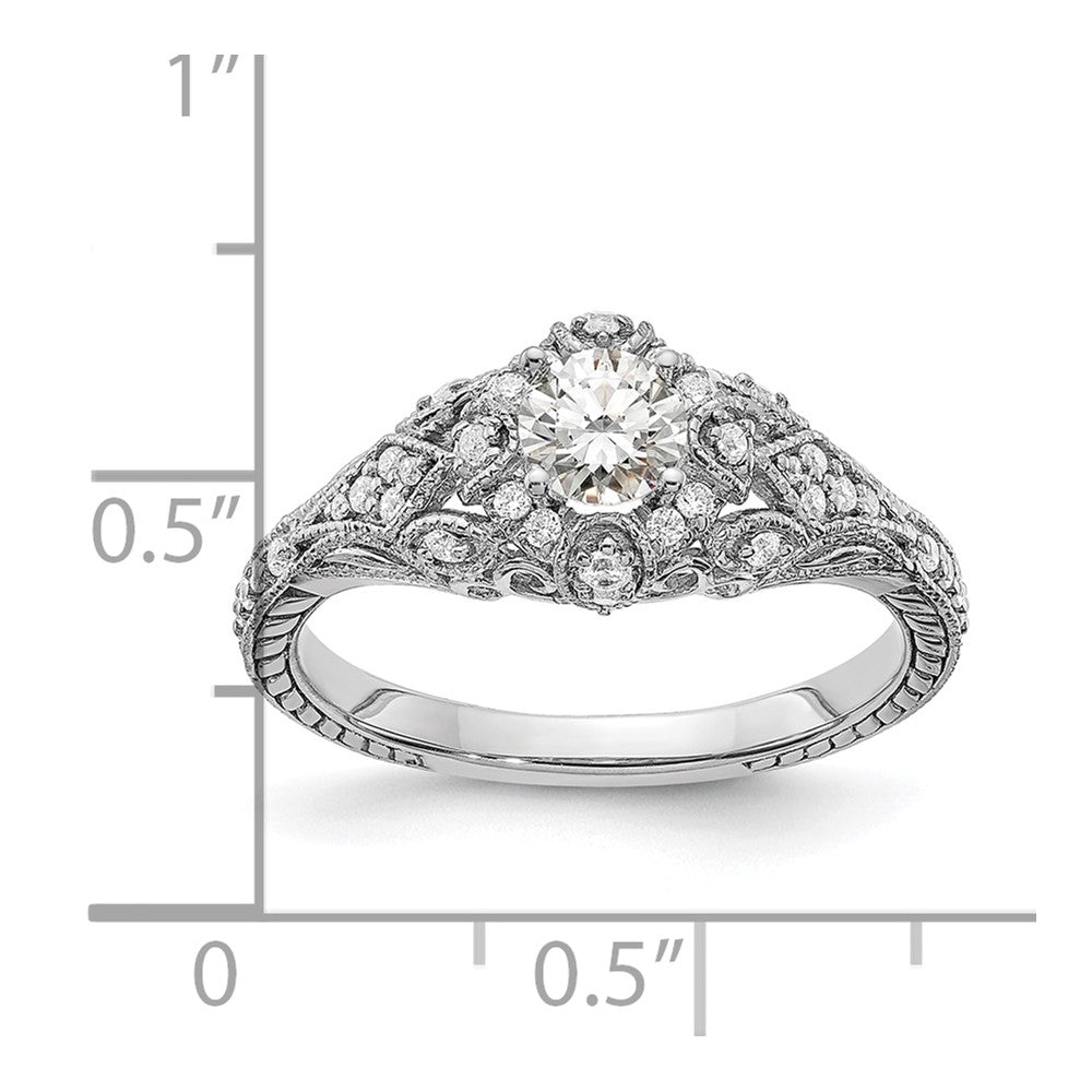 14K Weißgold Verlobungsring mit 0,625 ct. laborgezüchteten Diamanten VS/SI+ G+, rund, in Krappenfassung mit gemeinsamen Krappen