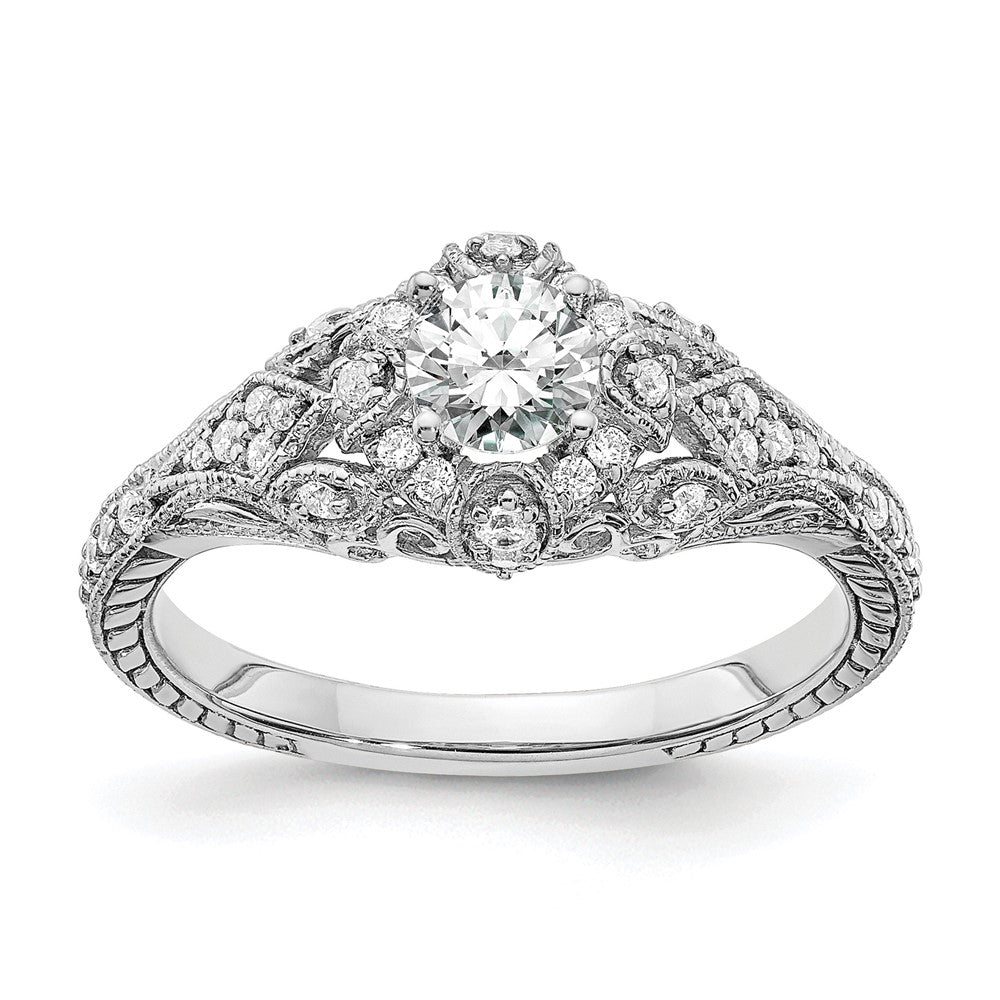 14K Weißgold Verlobungsring mit 0,625 ct. laborgezüchteten Diamanten VS/SI+ G+, rund, in Krappenfassung mit gemeinsamen Krappen