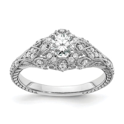 14K Weißgold Verlobungsring mit 0,625 ct. laborgezüchteten Diamanten VS/SI+ G+, rund, in Krappenfassung mit gemeinsamen Krappen
