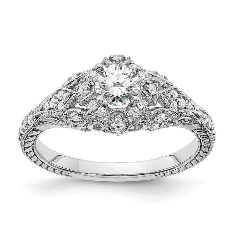 14K Weißgold Verlobungsring mit 0,625 ct. laborgezüchteten Diamanten VS/SI+ G+, rund, in Krappenfassung mit gemeinsamen Krappen