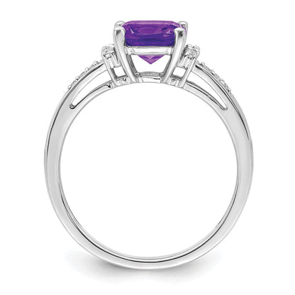 14K Weißgold Ring mit Kissenschliff-Amethyst und echten Diamanten