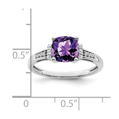 14K Weißgold Ring mit Kissenschliff-Amethyst und echten Diamanten