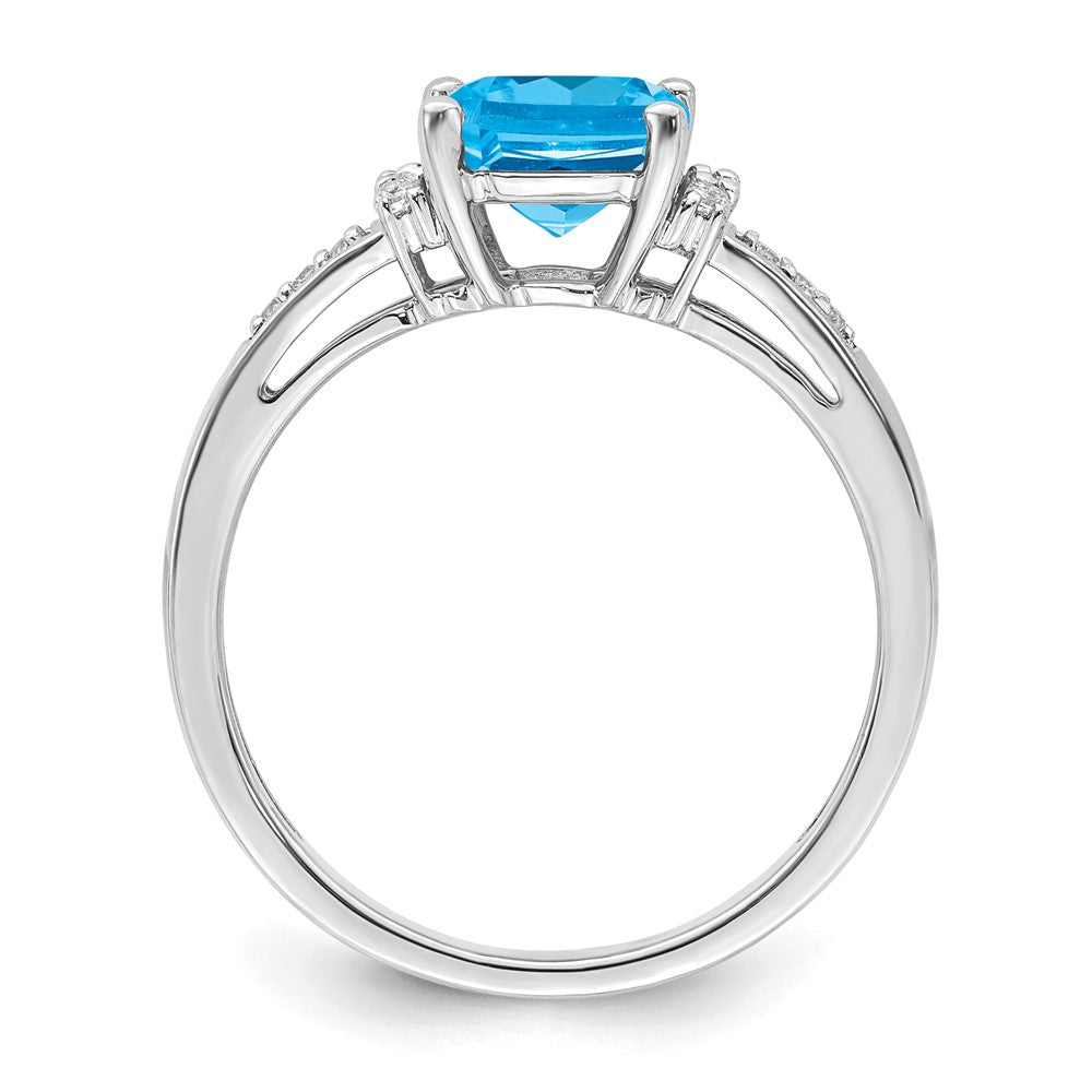14K Weißgold Ring mit Kissenschliff-Blautopas und echten Diamanten