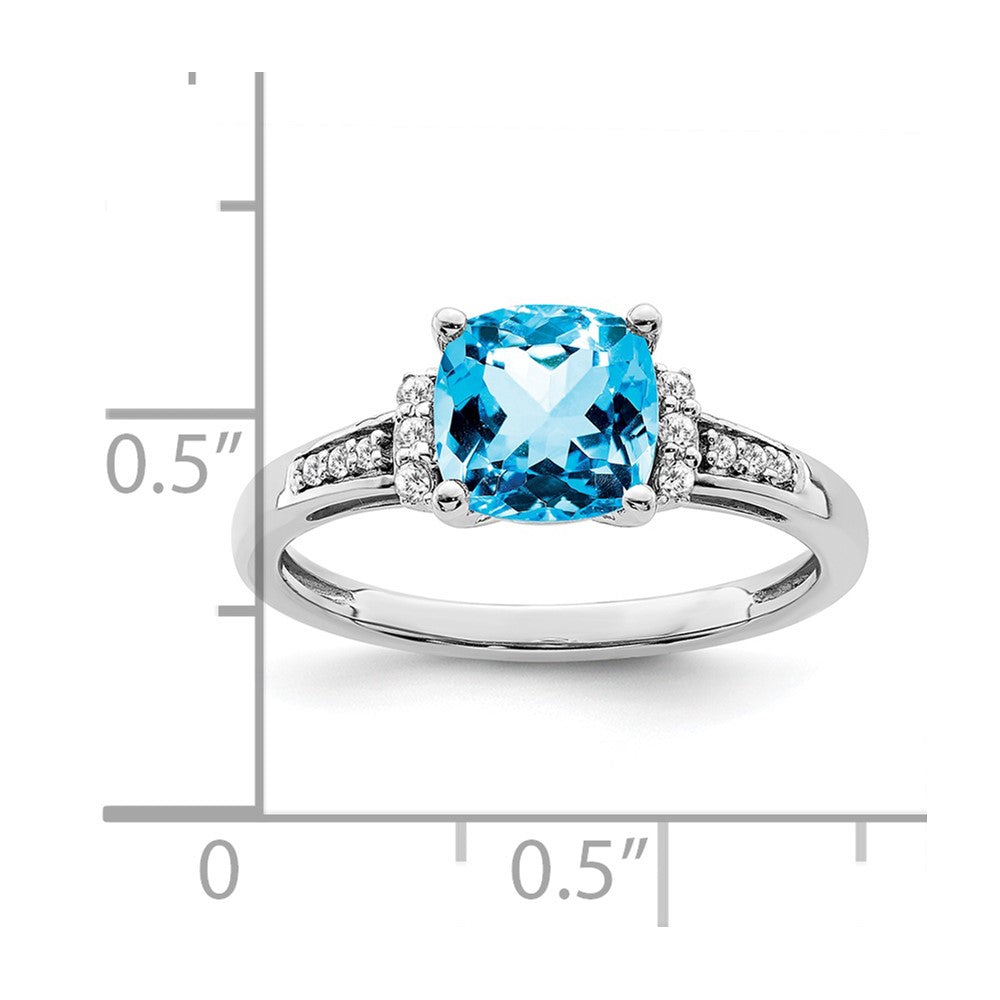 14K Weißgold Ring mit Kissenschliff-Blautopas und echten Diamanten