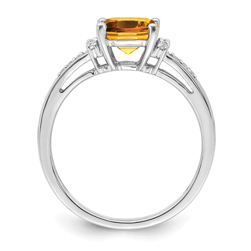 14K Weißgold Ring mit Kissenschliff-Citrin und echten Diamanten