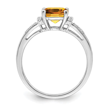 14K Weißgold Ring mit Kissenschliff-Citrin und echten Diamanten