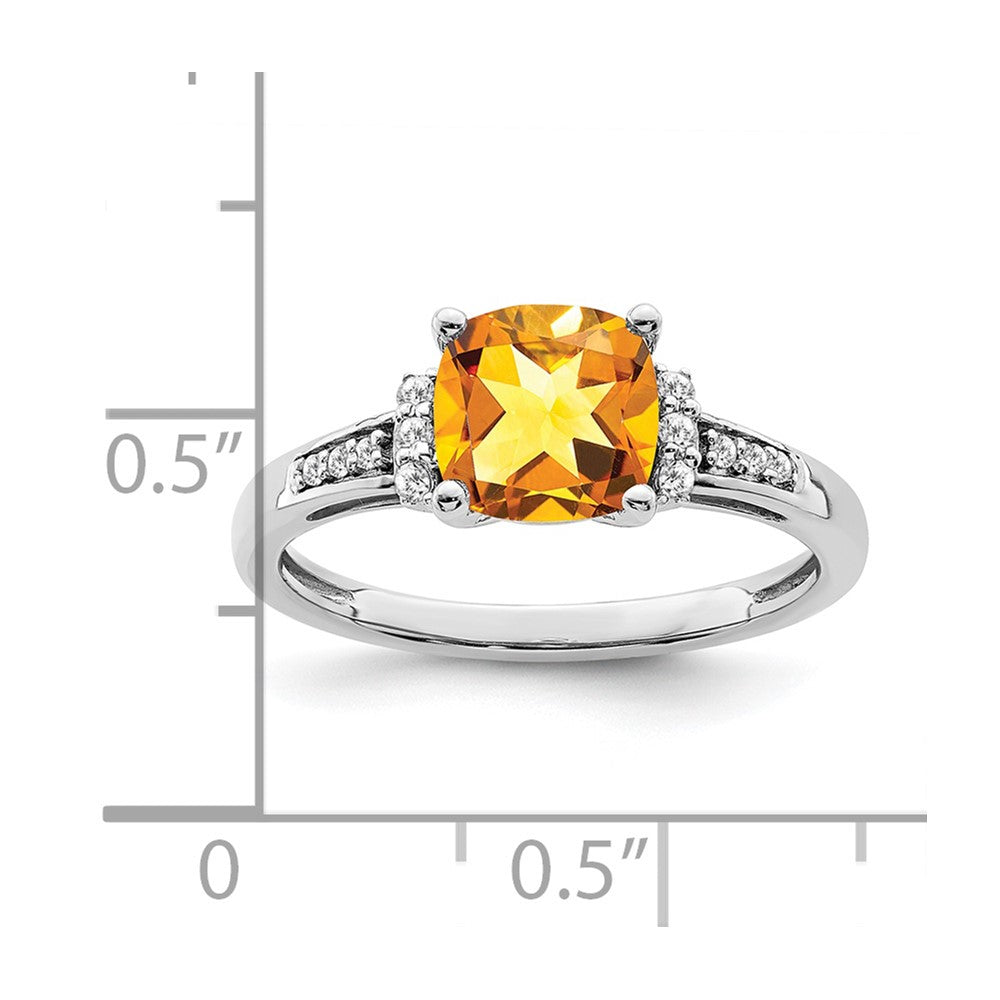 14K Weißgold Ring mit Kissenschliff-Citrin und echten Diamanten