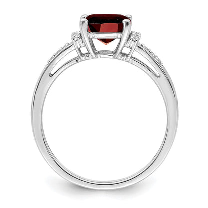 14K Weißgold Ring mit Kissenschliff-Granat und echten Diamanten