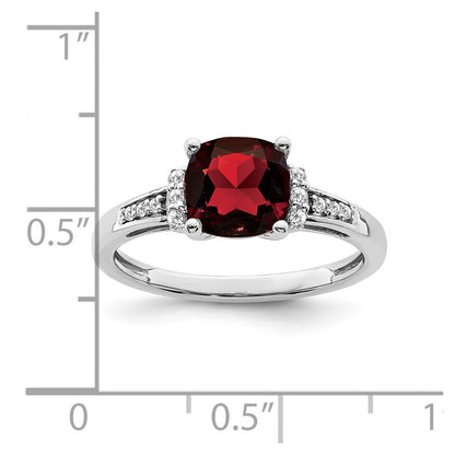 14K Weißgold Ring mit Kissenschliff-Granat und echten Diamanten