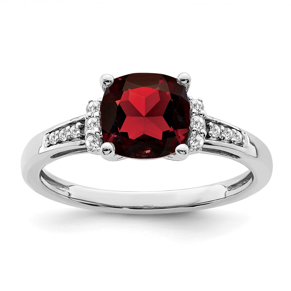 14K Weißgold Ring mit Kissenschliff-Granat und echten Diamanten