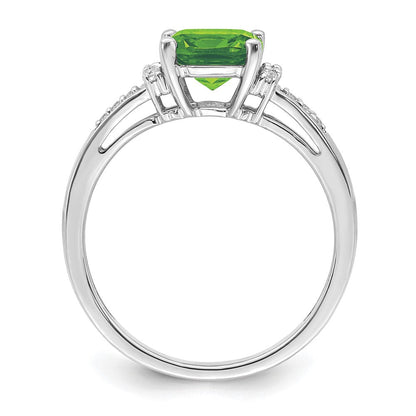 14K Weißgold Ring mit Kissenschliff-Peridot und echten Diamanten