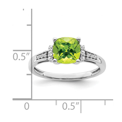 14K Weißgold Ring mit Kissenschliff-Peridot und echten Diamanten