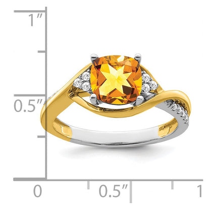 14K Bicolor Ring mit Kissenschliff-Citrin und echten Diamanten