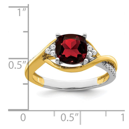14K Bicolor Gold Ring mit Kissenschliff-Granat und echten Diamanten