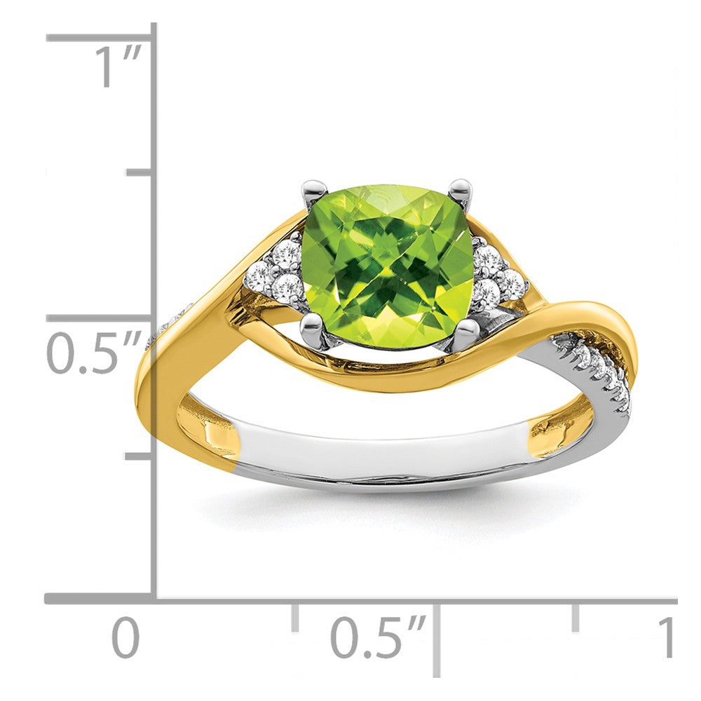 14K Bicolor Gold Ring mit Kissenschliff-Peridot und echten Diamanten