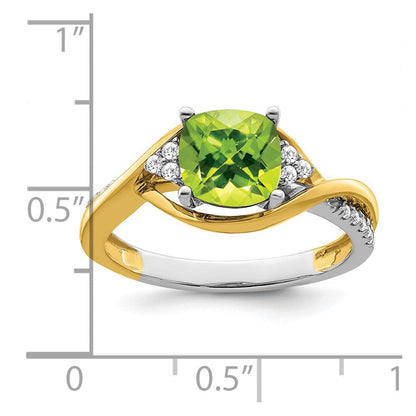 14K Bicolor Gold Ring mit Kissenschliff-Peridot und echten Diamanten